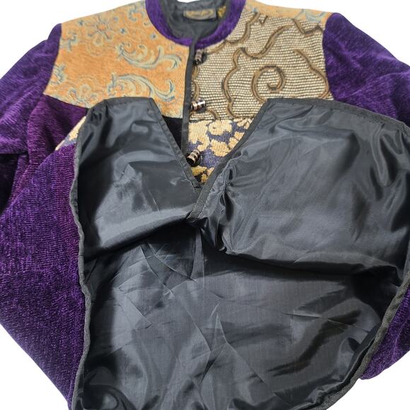 Julia Kim Purple Gold Tapestry Chenille BOHO Vintage Patchwork Jacket Blazer S - Picture 3 of 4